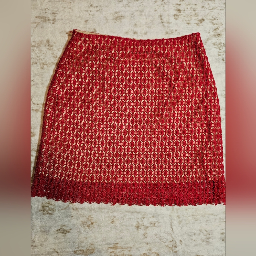Francesca's Collections Scarlet Crochet Pencil Skirt